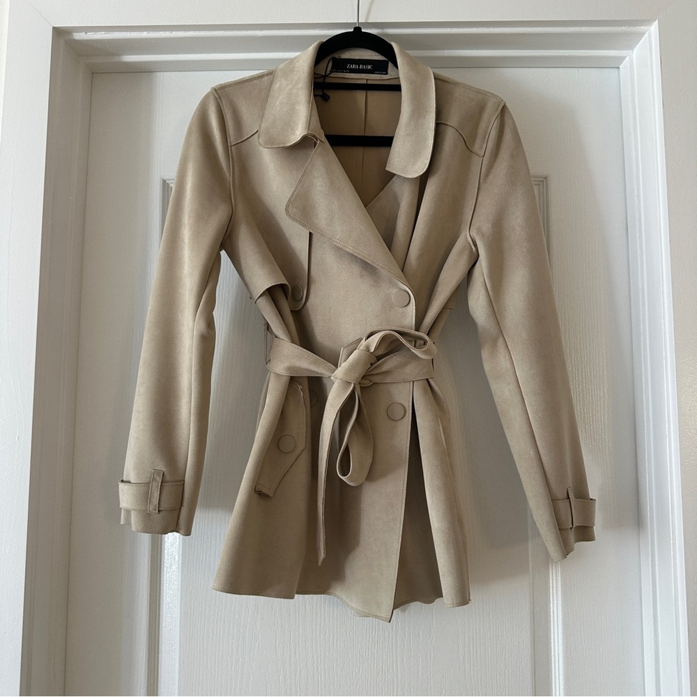 Zara Beige Women's Faux Suede Coat